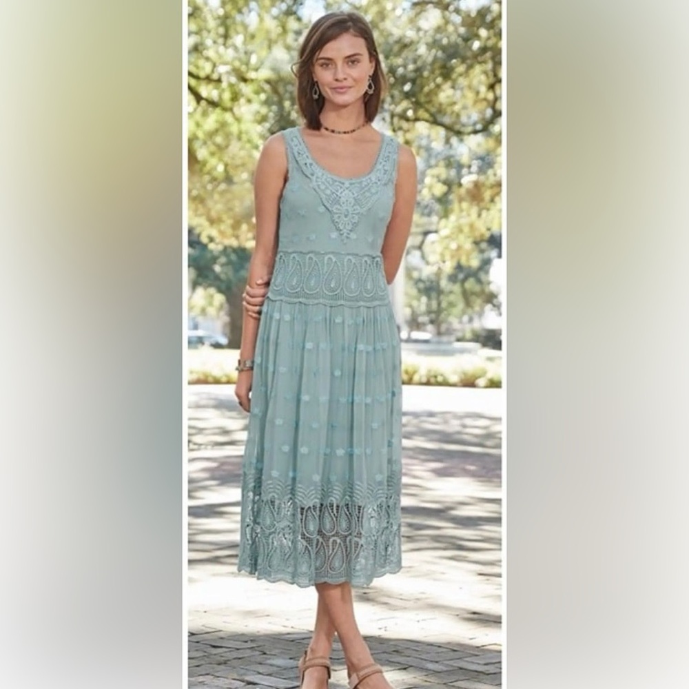 Sundance Sage Green Sleeveless Embroidered Midi Dress Size 12